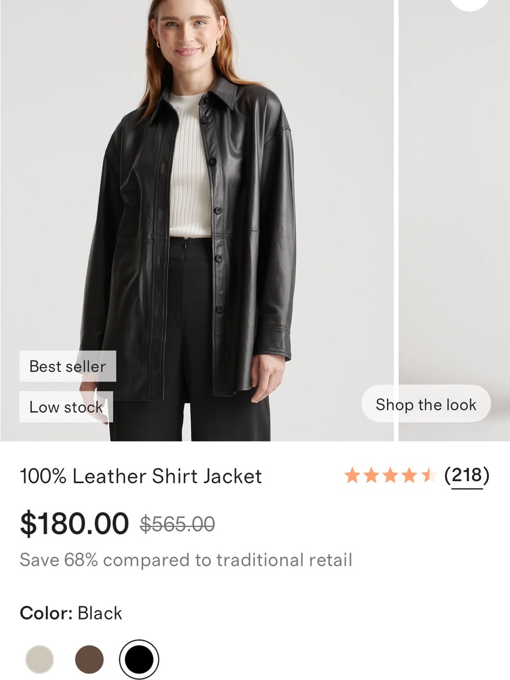 NEW Quince Black Leather Shirt Jacket